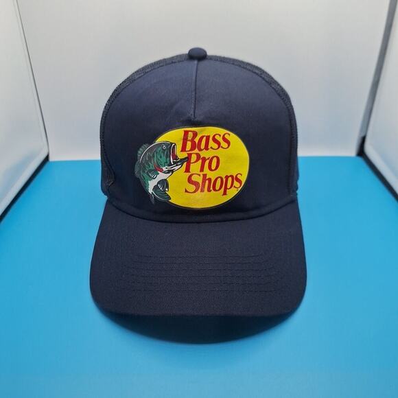Bass Pro Shops Gone Fishing Snapback Mesh Back Trucker Hat Cap Adjustable Navy - Picture 1 of 7